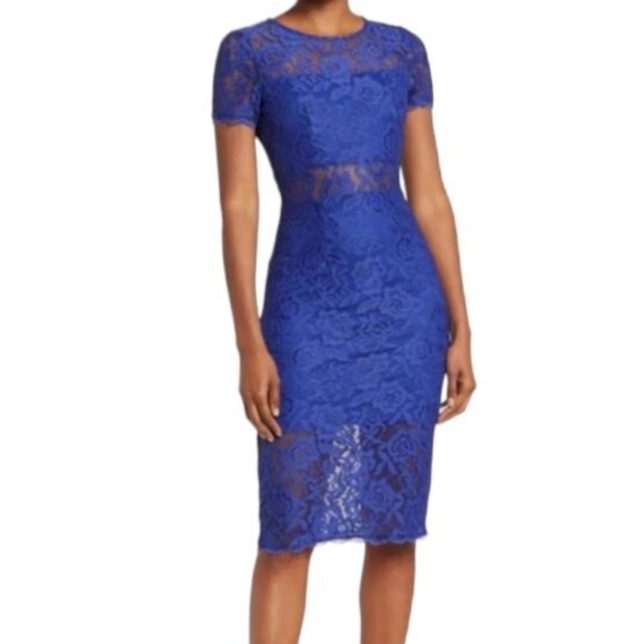 NSR Dresses & Skirts - NSR Royal Blue Lace Knee Length Short Sleeve Cocktail Dress Women’s Size Small